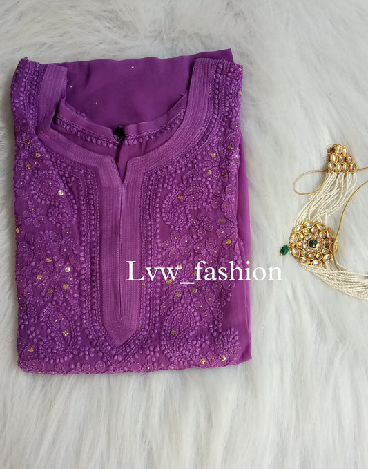 Luxurious LVW Fashion Georgette shaded kurta with intricate chikankari embroidery, showcasing elegant design and craftsmanship.