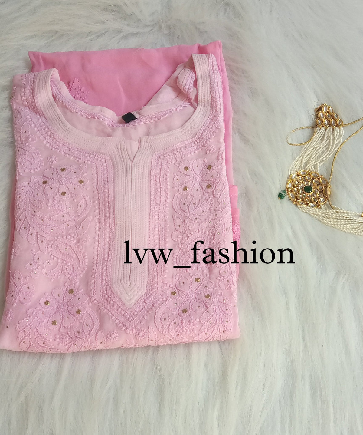 Peach Premium Georgette Shaded Kurta with intricate Chikankari embroidery by LVW Fashion Luxurious Chikankari.