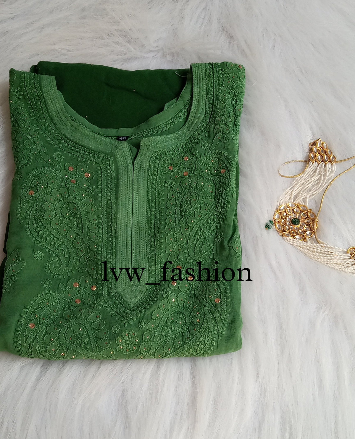 Peach premium georgette shaded kurta with intricate chikankari embroidery by LVW Fashion, lightweight and elegant for traditional wear.
