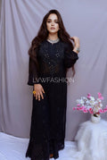 Black Beauty Premium Georgette 3-piece set by LVW Fashion, featuring elegant Chikankari embroidery and luxurious fabric design.