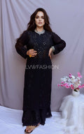 Black Beauty Premium Georgette 3-piece set by LVW Fashion, featuring elegant Chikankari embroidery and luxurious fabric.
