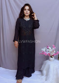 Black Beauty Premium Georgette 3-piece set by LVW Fashion featuring elegant chikankari embroidery and luxurious fabric.