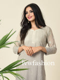 Gray and white premium Georgette Kurta with Plazzos from LVW Fashion Luxurious Chikankari, featuring elegant embroidery and traditional style.