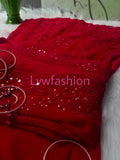 Beautiful maroon premium georgette 3-piece set by LVW Fashion with intricate chikankari embroidery on luxurious fabric.