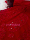 Beautiful maroon premium georgette 3-piece set with intricate chikankari embroidery by LVW Fashion, featuring elegant traditional design.