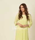 Beautiful green premium georgette kurta and sharara set with intricate chikankari embroidery by LVW Fashion.