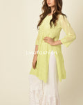 Beautiful green premium georgette kurta and sharara set with intricate chikankari embroidery by LVW Fashion.
