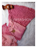 Luxurious LVW Fashion Chikankari 3-piece set with ombre dye and inner, showcasing intricate embroidery and elegant fabric details.