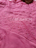 Luxurious LVW Fashion Chikankari 3-piece ombre dyed set with inner, showcasing intricate hand embroidery and vibrant color blending.