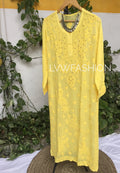 Blue premium georgette 3-piece set with intricate Chikankari and Kamdani embroidery by LVW Fashion, showcasing elegant traditional craftsmanship.