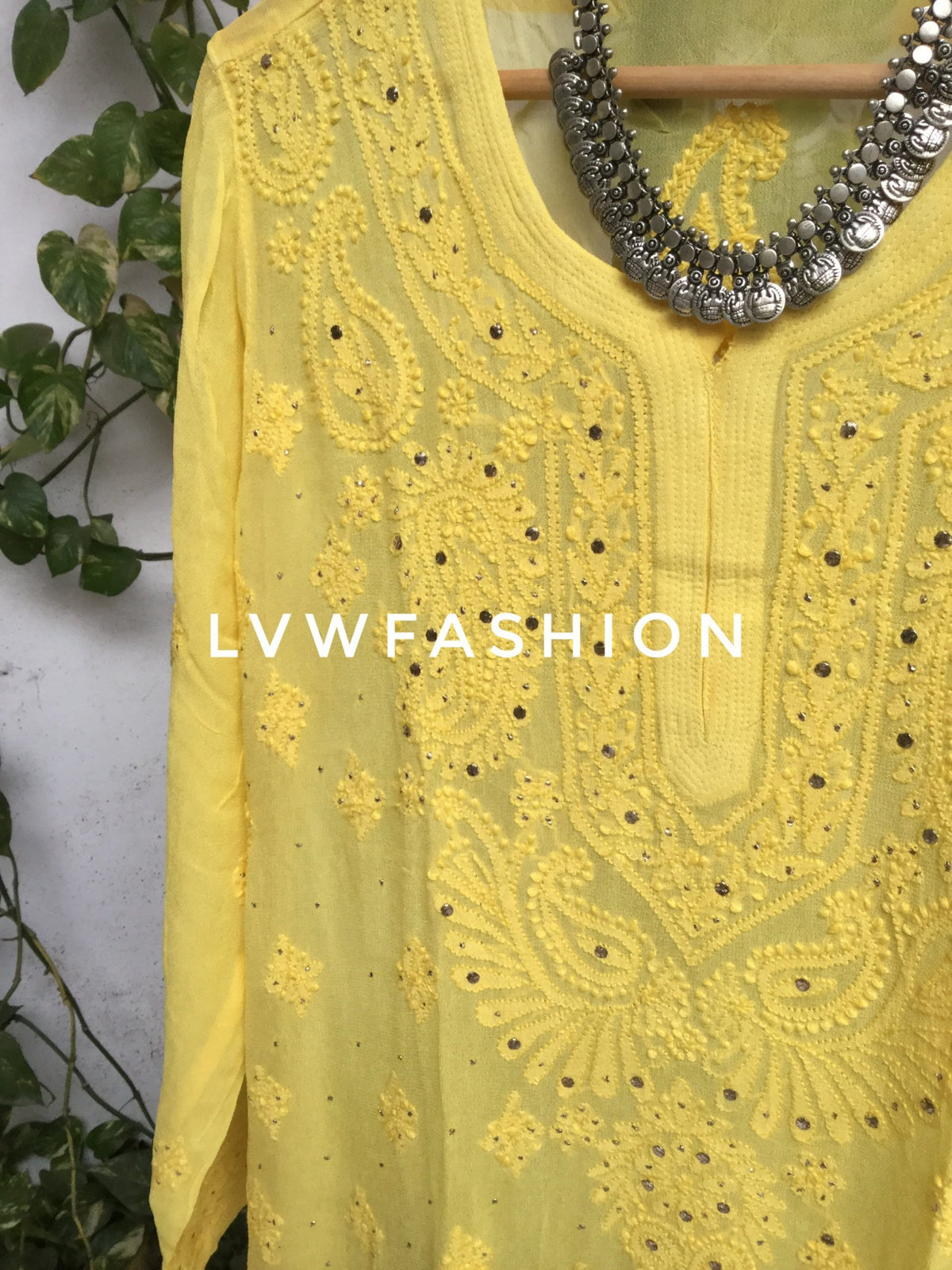 Luxurious LVW Fashion blue georgette 3-piece set with intricate Chikankari and Kamdani embroidery, elegant and stylish traditional attire.