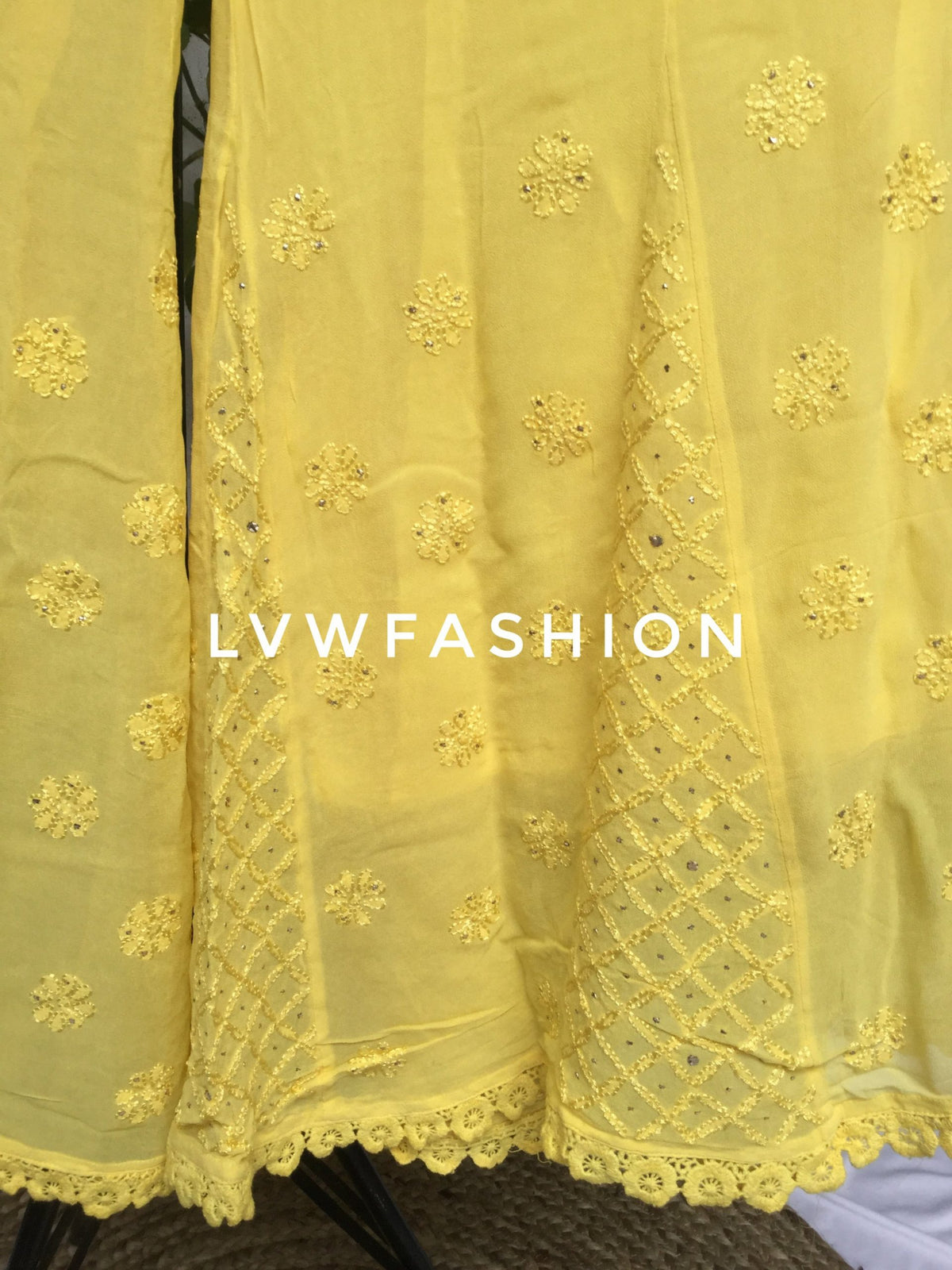Blue Premium Georgette 3-piece set with Chikankari and Kamdani embroidery from LVW Fashion Luxurious Chikankari collection.