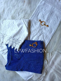Blue and white look premium georgette 3-piece set by LVW Fashion Luxurious Chikankari, featuring elegant fabric and intricate design.