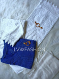 Blue and white luxury georgette 3-piece set by LVW Fashion with elegant chikankari embroidery.