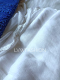 Blue and white georgette 3-piece set by LVW Fashion Luxurious Chikankari, featuring elegant embroidery and premium fabric.