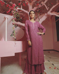 Celebrity-inspired onion pink kurta shara set with inner, luxurious LVW Fashion Chikankari, featuring intricate embroidery and traditional style.