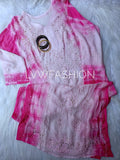 Luxurious cherry-colored georgette kurta with chikankari embroidery and slip, by LVW Fashion Luxurious Chikankari.