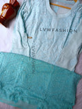 Firozi and white premium Chikankari set by LVW Fashion, featuring intricate embroidery on elegant traditional fabric.