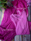 French Plum Ombre Dyed Premium Georgette 3-piece set by LVW Fashion, featuring elegant Chikankari embroidery and luxurious fabric.
