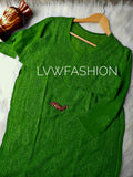 Green premium georgette 3-piece plazzos set by LVW Fashion with intricate chikankari embroidery and comfortable fit.