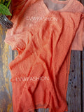 Peach and red contrast premium georgette 3-piece set by LVW Fashion Luxurious Chikankari, featuring intricate embroidery and elegant fabric.