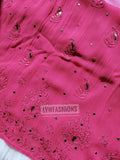 Pink Meera premium georgette long Chikankari kurta with Resham embroidery and silk slip inner by LVW Fashion.