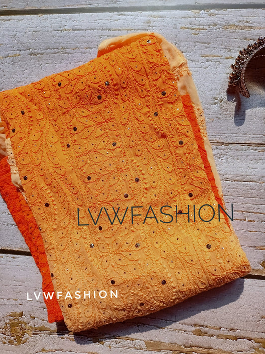 Luxurious LVW Fashion double shades georgette kurta and dupatta set with intricate chikankari embroidery, perfect for elegant traditional wear.