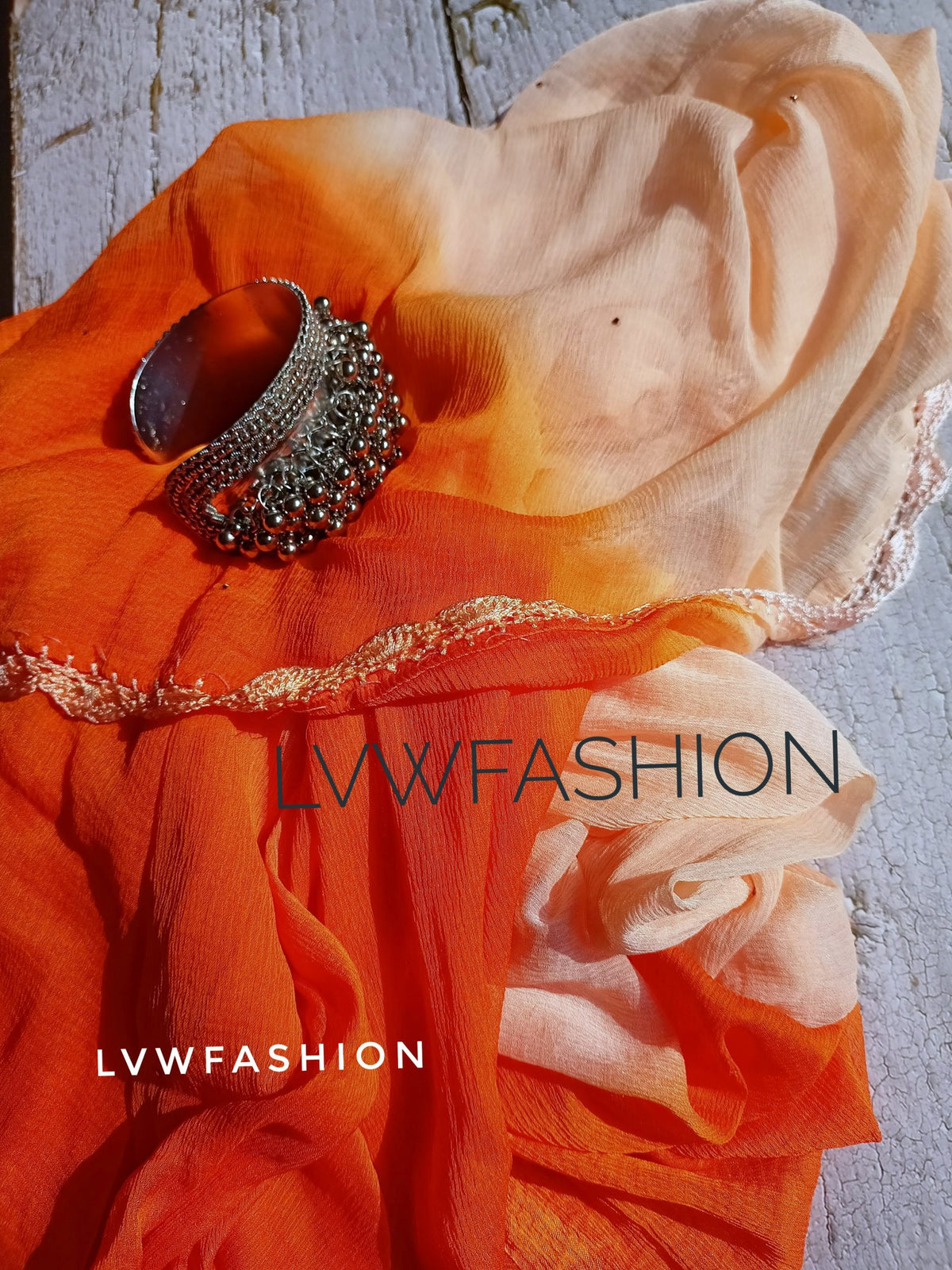 Premium double shades georgette kurta and dupatta set by LVW Fashion Luxurious Chikankari, featuring intricate embroidery and vibrant colors.