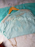Premium Firozi Ombre Dyed Kurta with slip by LVW Fashion Luxurious Chikankari, showcasing intricate embroidery and vibrant color.