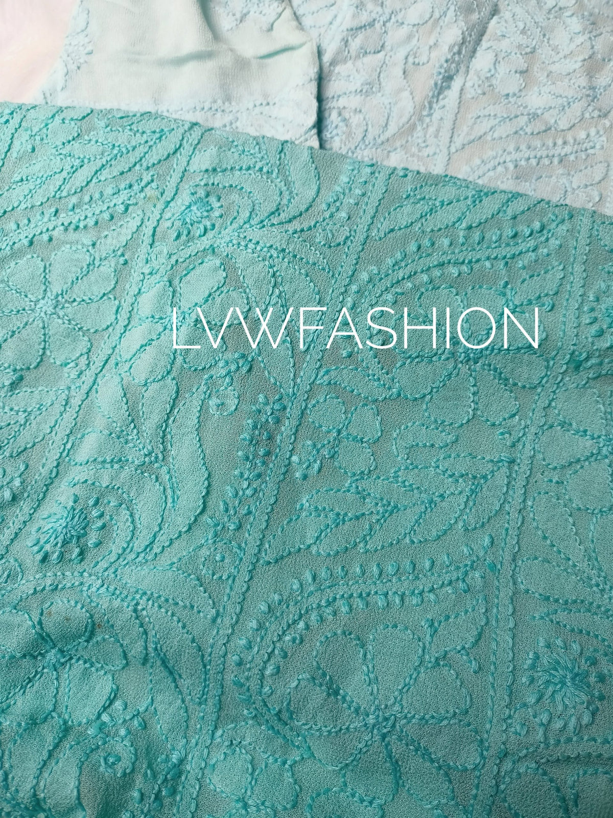 Premium Firozi Ombre Dyed Kurta with slip in luxurious Chikankari by LVW Fashion, showcasing intricate embroidery and elegant design.