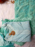 Premium Firozi Ombre Dyed Kurta with slip by LVW Fashion Luxurious Chikankari, showcasing intricate embroidery and vibrant color.