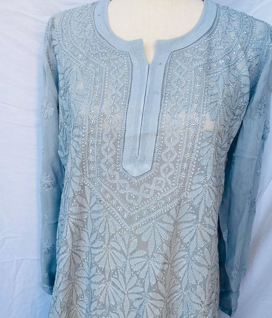 Premium georgette 3-piece set of chikankari by LVW Fashion, featuring intricate hand-embroidery on soft fabric.