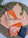 Luxurious rust orange ombre Georgette 3-piece set with Chikankari embroidery from LVW Fashion, elegant traditional ensemble.