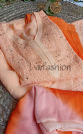 Luxurious rust orange ombre georgette 3-piece set by LVW Fashion with intricate chikankari embroidery.