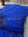 Blue premium georgette 3-piece set with slip from LVW Fashion Luxurious Chikankari, featuring intricate embroidery details.