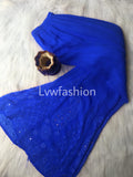 Luxurious blue georgette 3-piece set with slip from LVW Fashion, featuring intricate chikankari embroidery and elegant design.