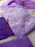 Premium Georgette Ombre Dyed 3-piece set by LVW Fashion featuring elegant Chikankari embroidery and vibrant gradient colors.