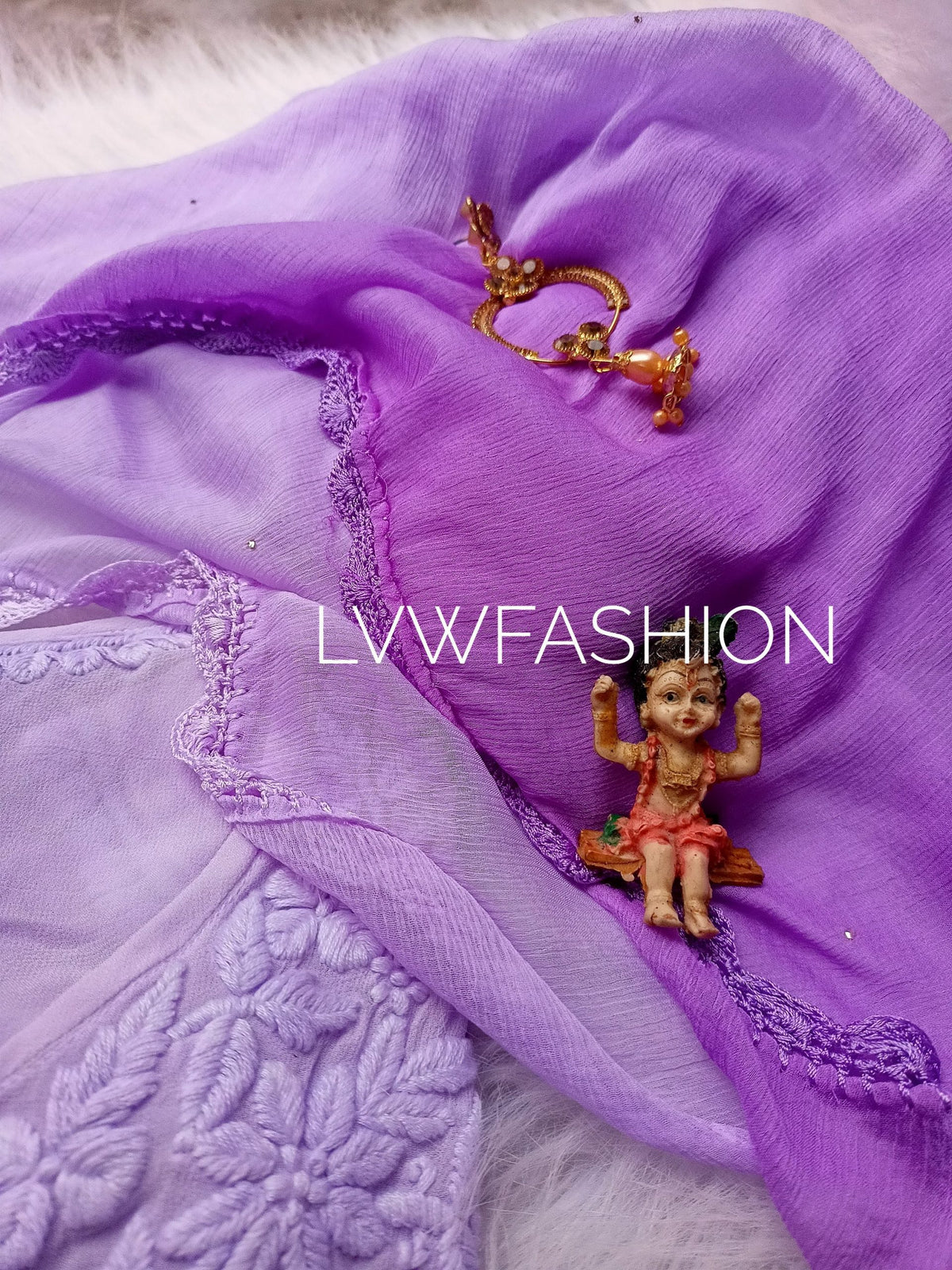 Luxurious LVW Fashion Georgette Ombre Dyed 3-Piece Set with intricate Chikankari embroidery in vibrant shades.