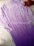 Luxury LVW Fashion Georgette Ombre Dyed 3-piece set with intricate Chikankari embroidery on soft, flowing fabric.