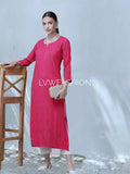 Pink long georgette kurta with intricate chikankari embroidery and inner lining, designed by LVW Fashion Luxurious.
