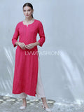 Pink premium georgette long kurta with intricate chikankari embroidery and inner lining by LVW Fashion Luxurious.