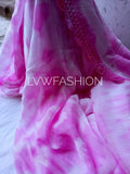 Premium pink tie and dye Georgette 3-piece set by LVW Fashion Luxurious Chikankari, featuring elegant traditional design