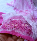 Premium pink tie-dye georgette 3-piece set by LVW Fashion Luxurious Chikankari, featuring elegant fabric and intricate design details.