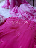 Premium pink tie and dye georgette 3-piece set by LVW Fashion Luxurious Chikankari, featuring elegant traditional styling.