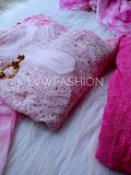 Premium pink tie and dye georgette 3-piece set by LVW Fashion Luxurious Chikankari, featuring elegant traditional design.