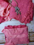 Luxurious LVW Fashion Georgette Rose Pink 3-piece set featuring elegant Chikankari embroidery on flowing fabric