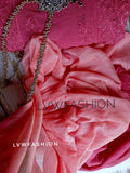 Lavender pink georgette 3-piece set by LVW Fashion with intricate chikankari embroidery, elegant and luxurious handcrafted design.