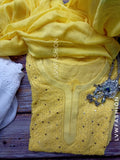 Premium white and yellow georgette Gharara set with intricate Chikankari embroidery by LVW Fashion.