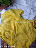 Premium white and yellow georgette Gharara set with intricate Chikankari embroidery by LVW Fashion Luxurious Chikankari.