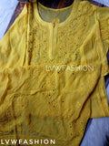 Premium white and yellow georgette Gharara set by LVW Fashion with intricate Chikankari embroidery, traditional Indian attire.